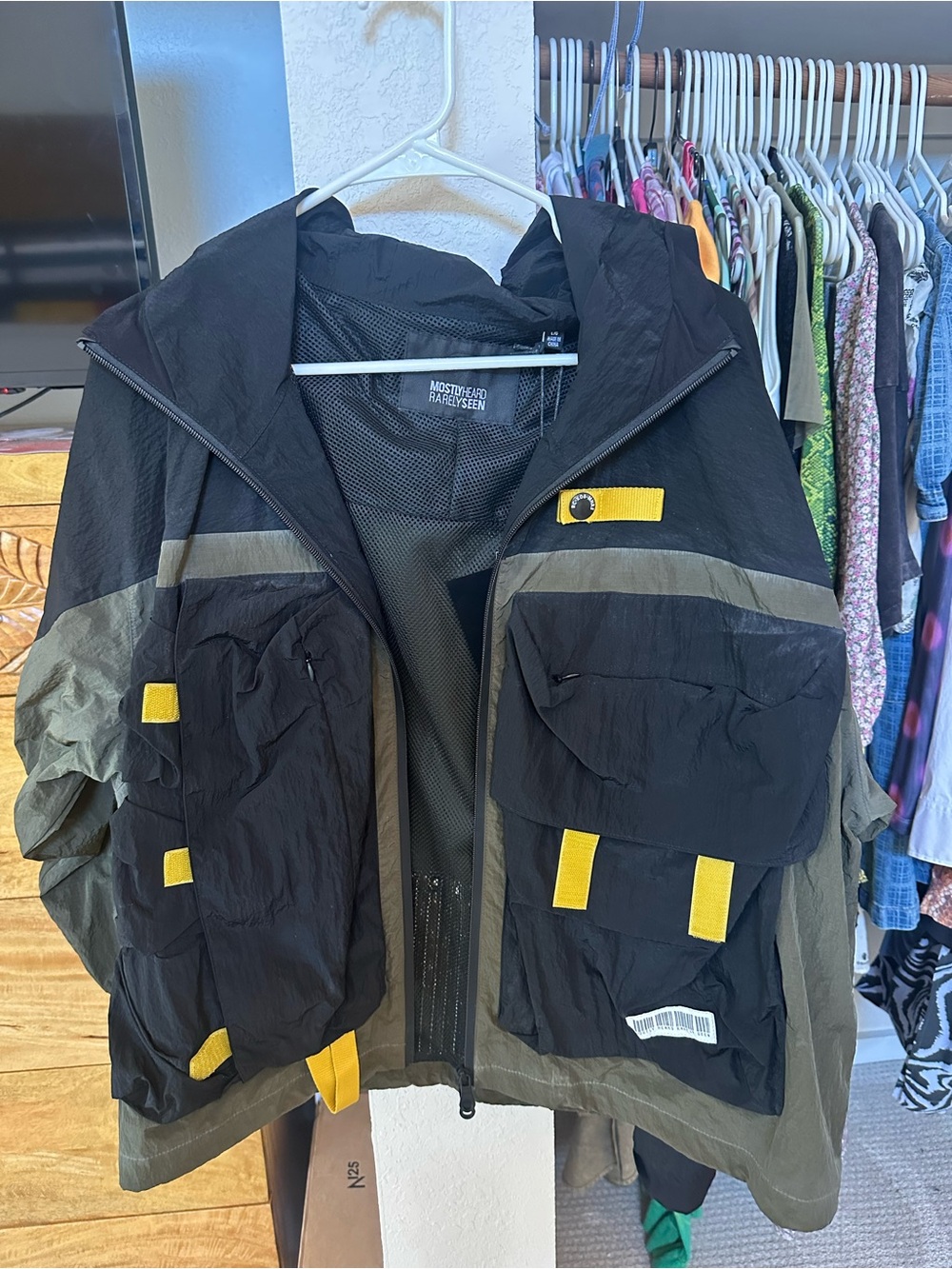 Mostly Heard Rarely Seen Kids Hooded Raincoat Jacket - Black, Olive & Yellow